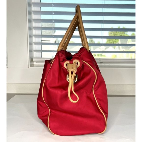 SOLD Tory Burch Red Nylon & Leather Perforated Logo Drawstring Hand Bag Tote - Picture 6 of 12